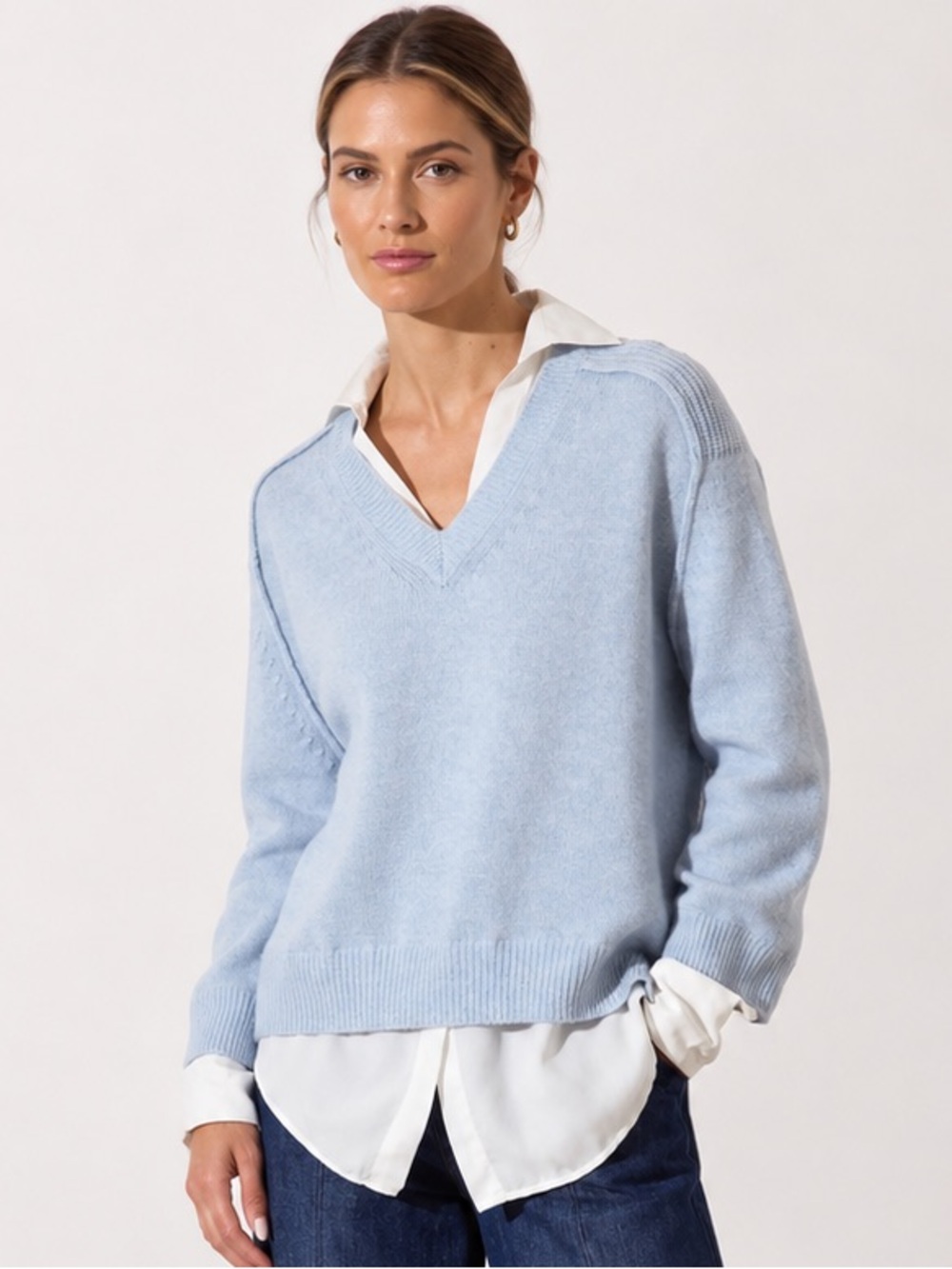 Brochu Walker The Looker Layered V-Neck Cashmere Blend Sweater Size L NWT